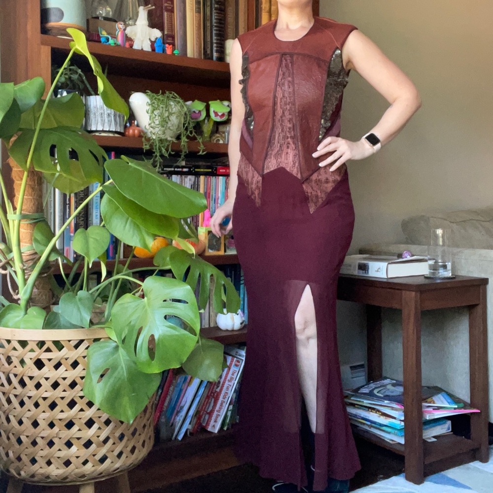 Helmut Lang evening dress python snake sequined burgundy